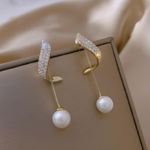 Luxury Crystal Curve Pearl Drop Earrings for Women