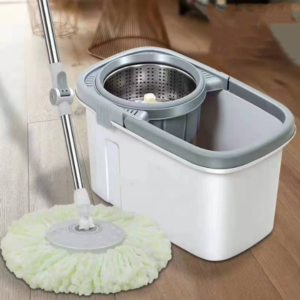 360° Rotating Square Flat Mop with Bucket – Stainless Steel Handle, 2 Microfiber Mop Heads