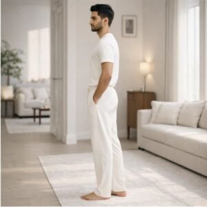 Alternative view of প্রিমিয়াম ইম্পোর্টেড গার্মেন্টস ফ্যাব্রিক পায়জামা – প্যান্ট কাট (Black / Off-White)